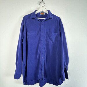 Tianello Womens Large Blue Button-Up Long Sleeve Shirt Front Pockets Relaxed Fit